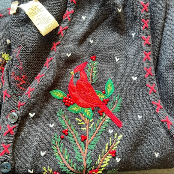 Vintage Bobbie Brooks Christmas Sweater Vest Embroidered Cardinals Holiday 2X - Picture 10 of 10